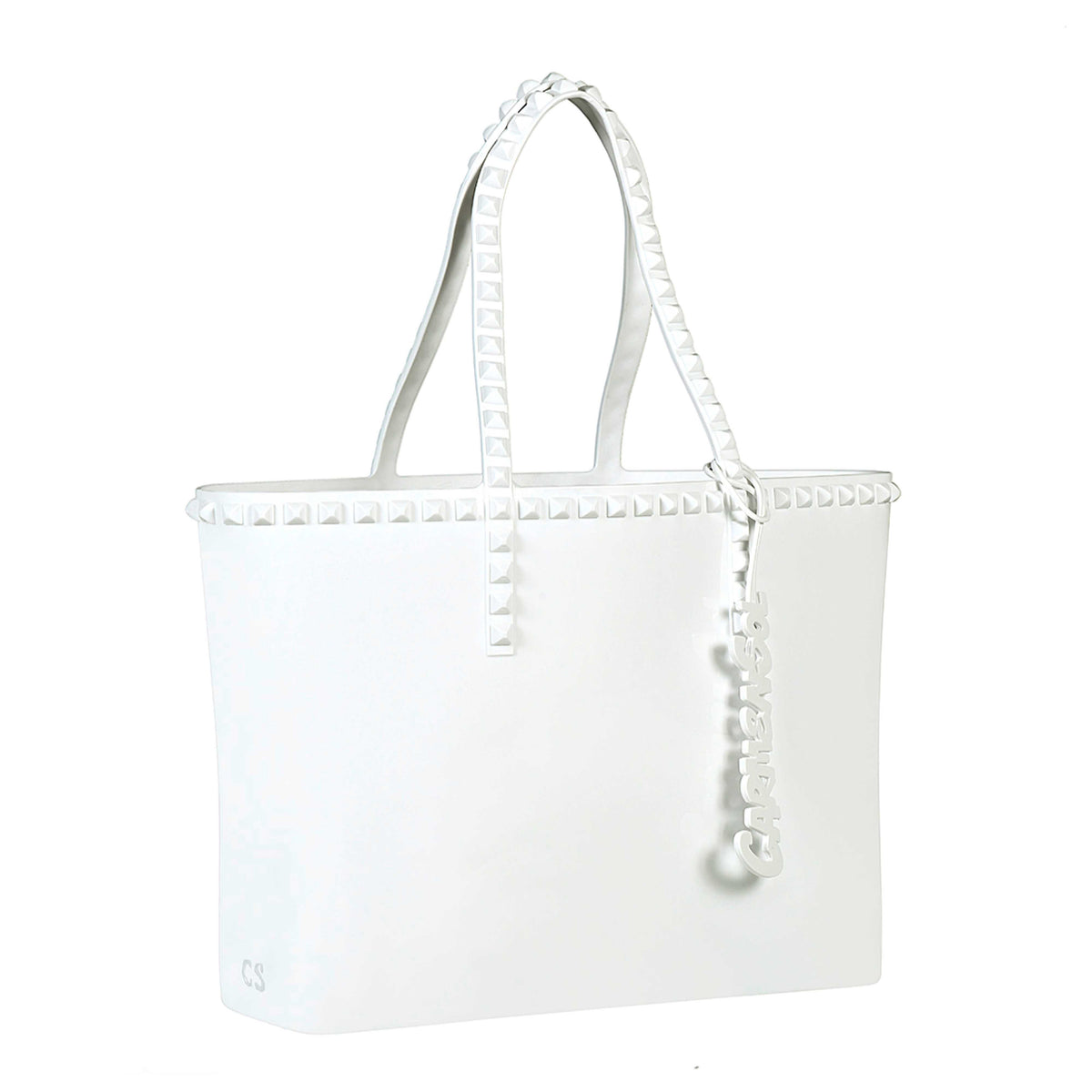 Sustainable Seba beach bags for women with studs in color white