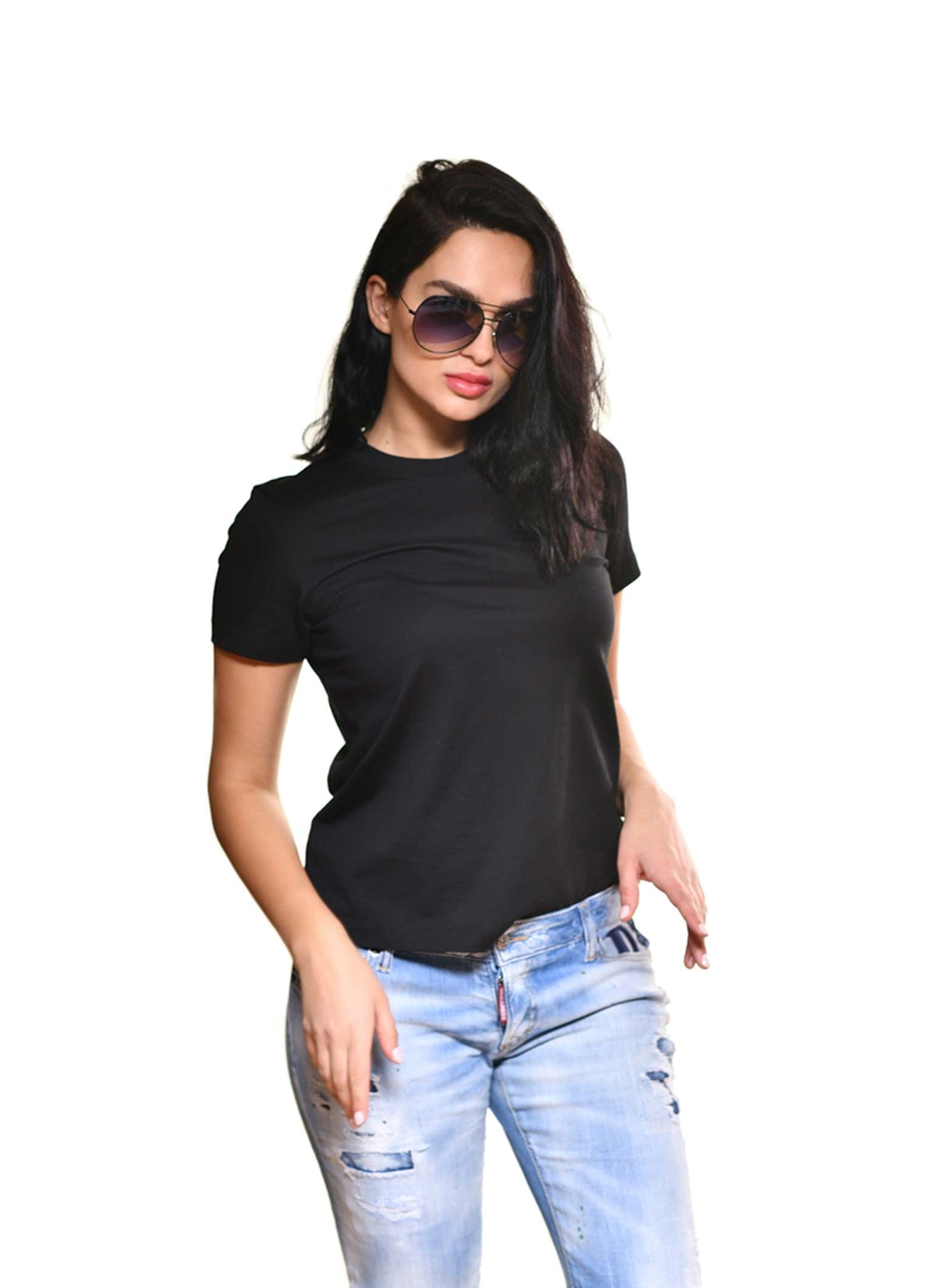 Carmen Sol tee shirts for women pure Italian sustainable cotton in color black