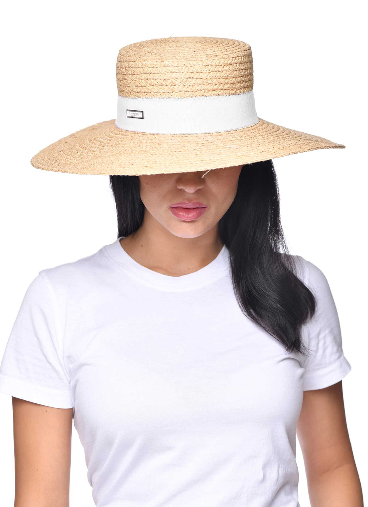 White Carmen Sol Mirtha raffia sun protection hat