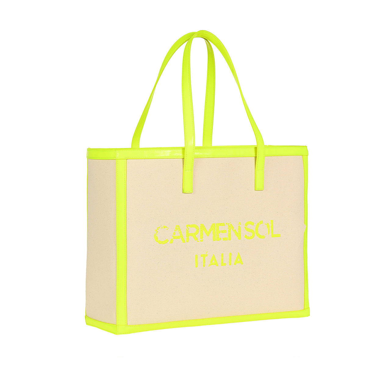 Carmen Sol neon yellow large tote bags made from vegan canvas