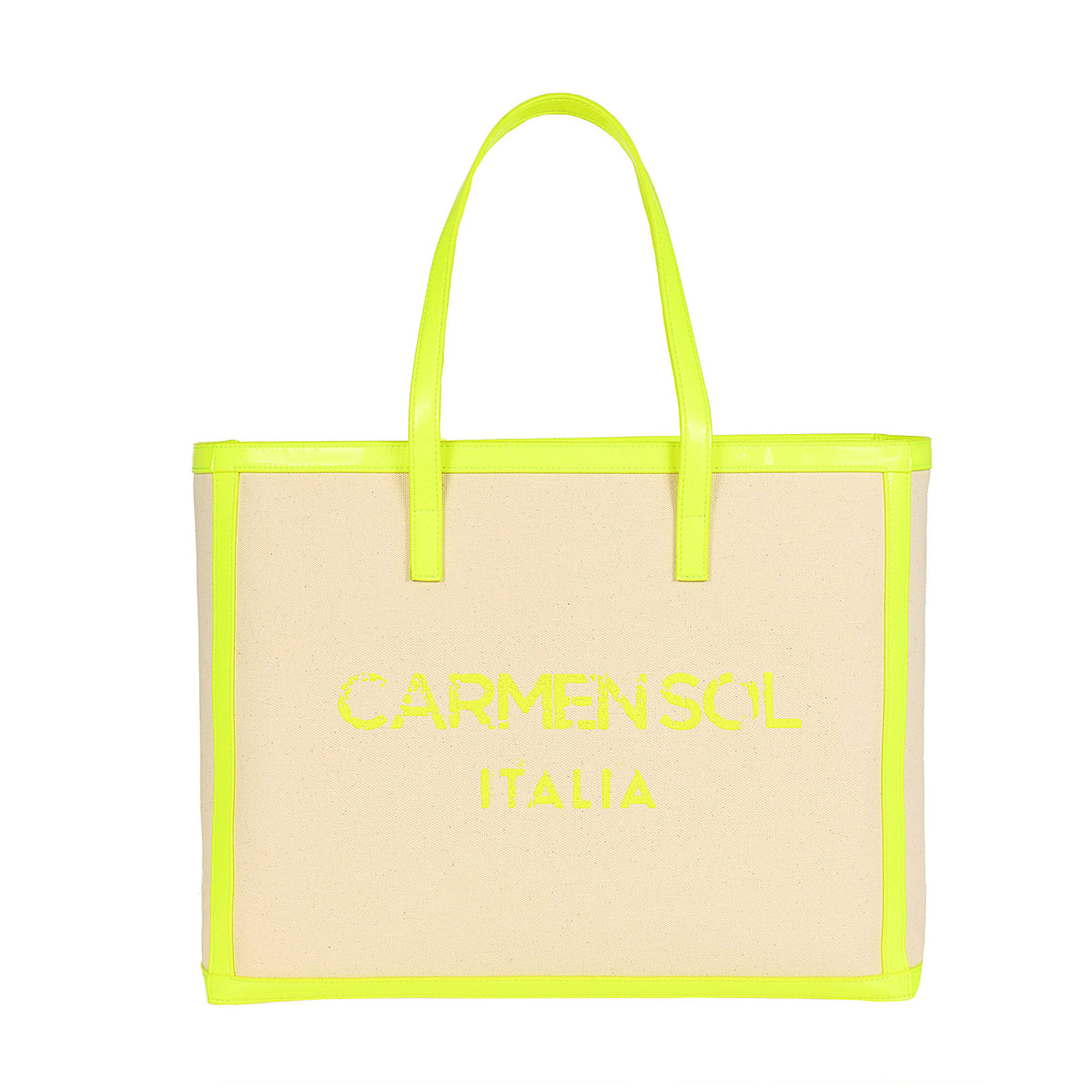 Vegan Carmen Sol large tote bags made from canvas material in color neon yellow