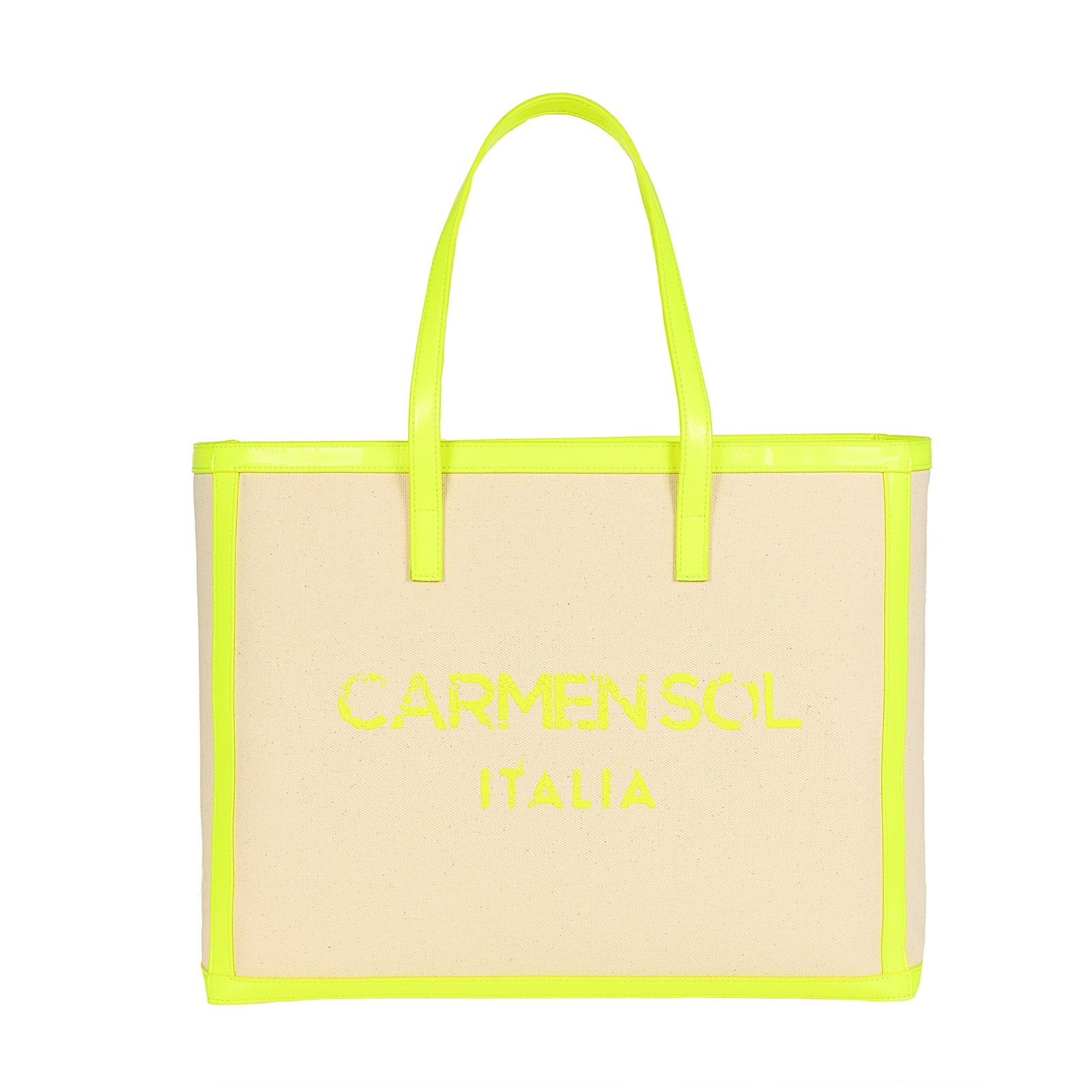 Vegan Carmen Sol large tote bags made from canvas material in color neon yellow
