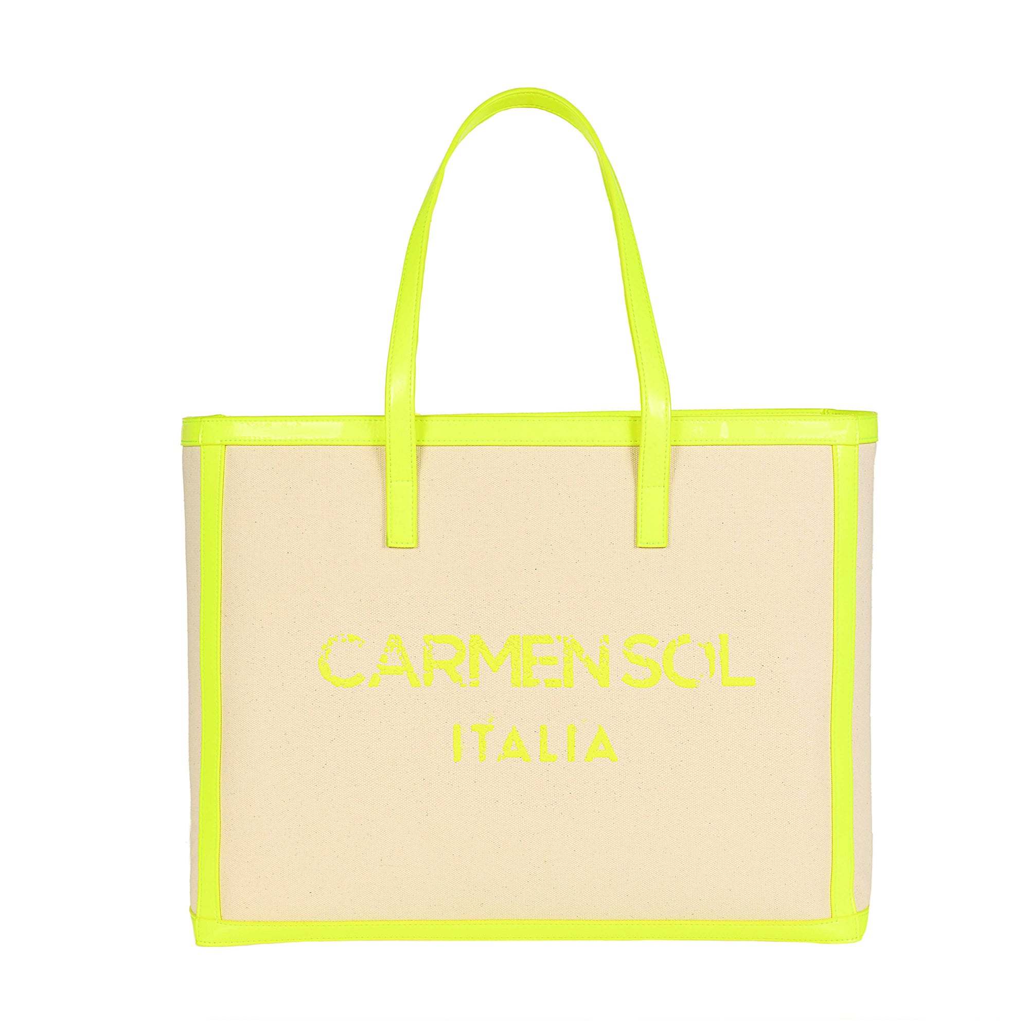 Vegan Carmen Sol large tote bags made from canvas material in color neon yellow