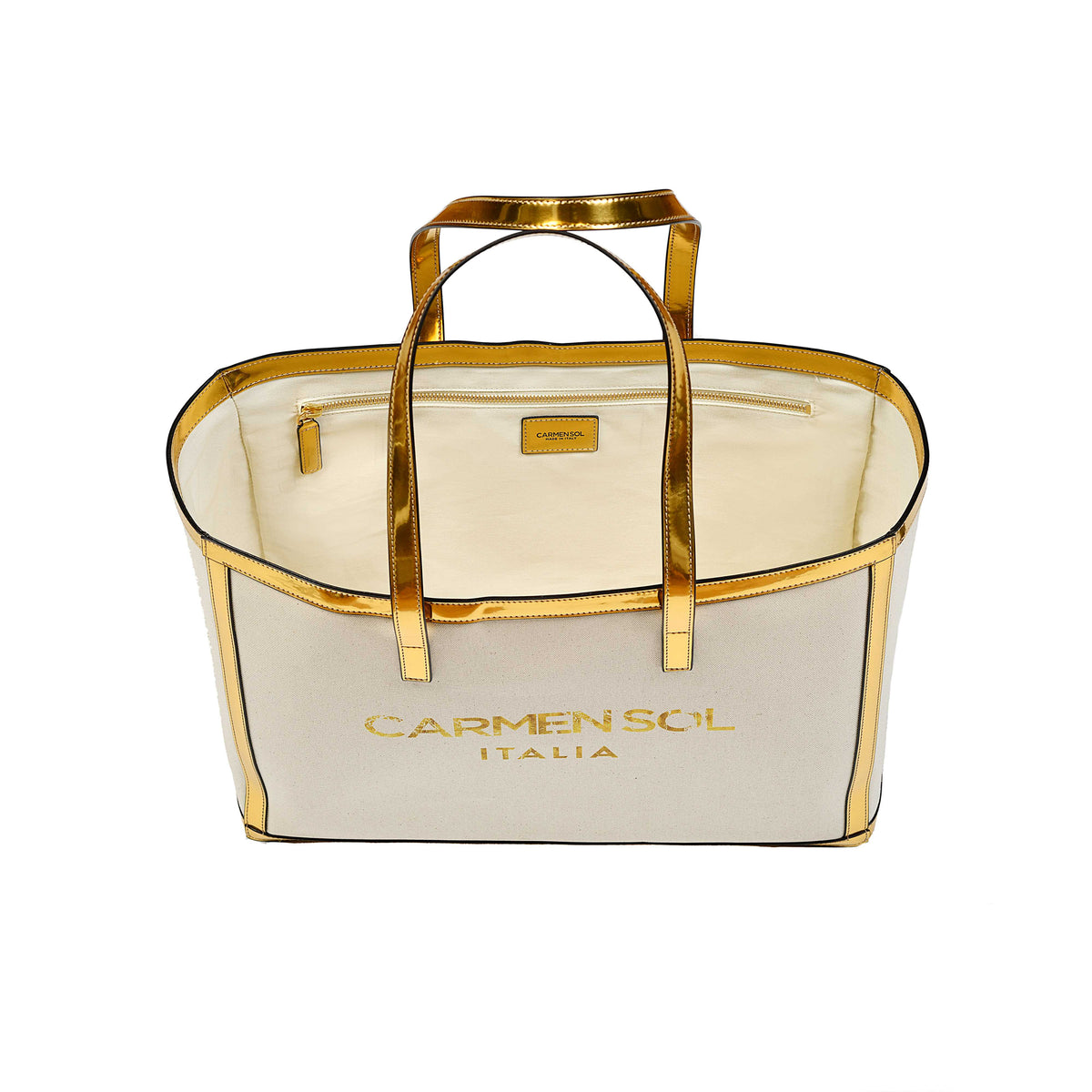 Inner view of gold large tote bags for women