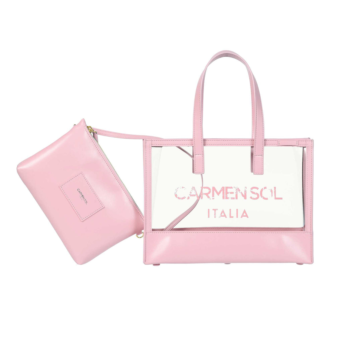 Baby pink Carmen Sol mini clear beach bags for women