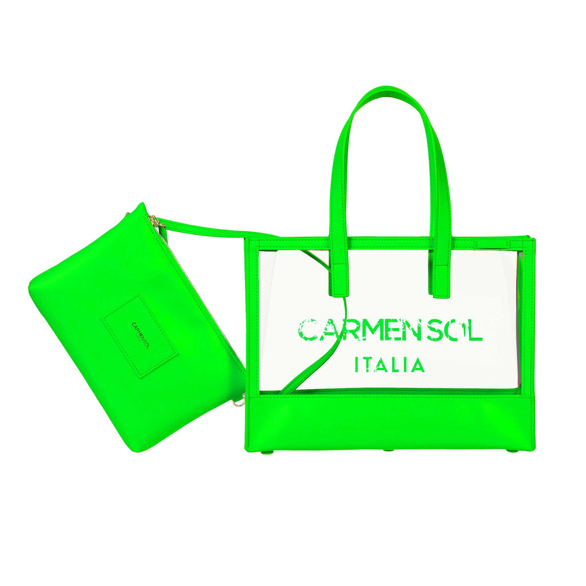 Venezia clear mini beach bags for women in color neon green