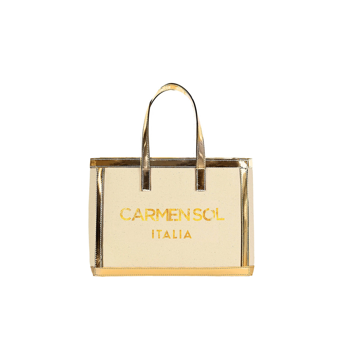 Carmen Sol Venezia mini canvas beach bags for women in color gold