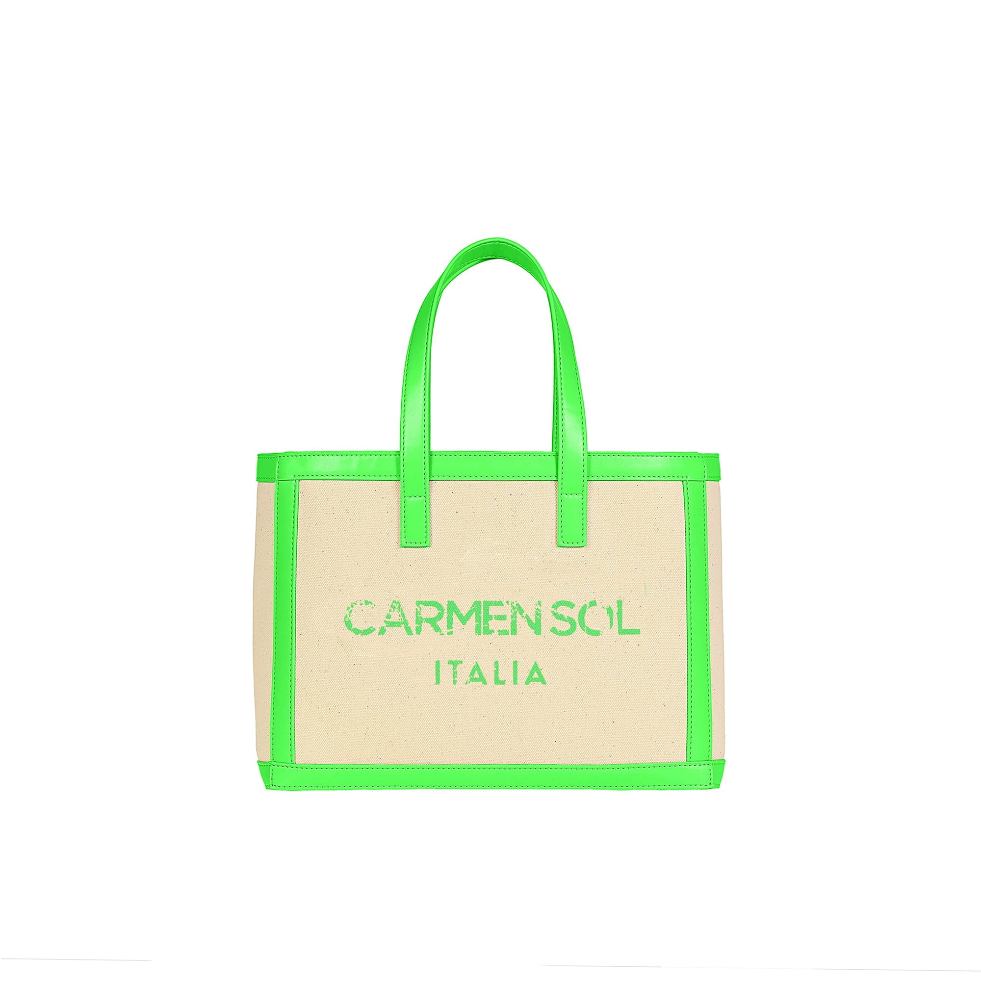 Carmen Sol neon green canvas beach purse