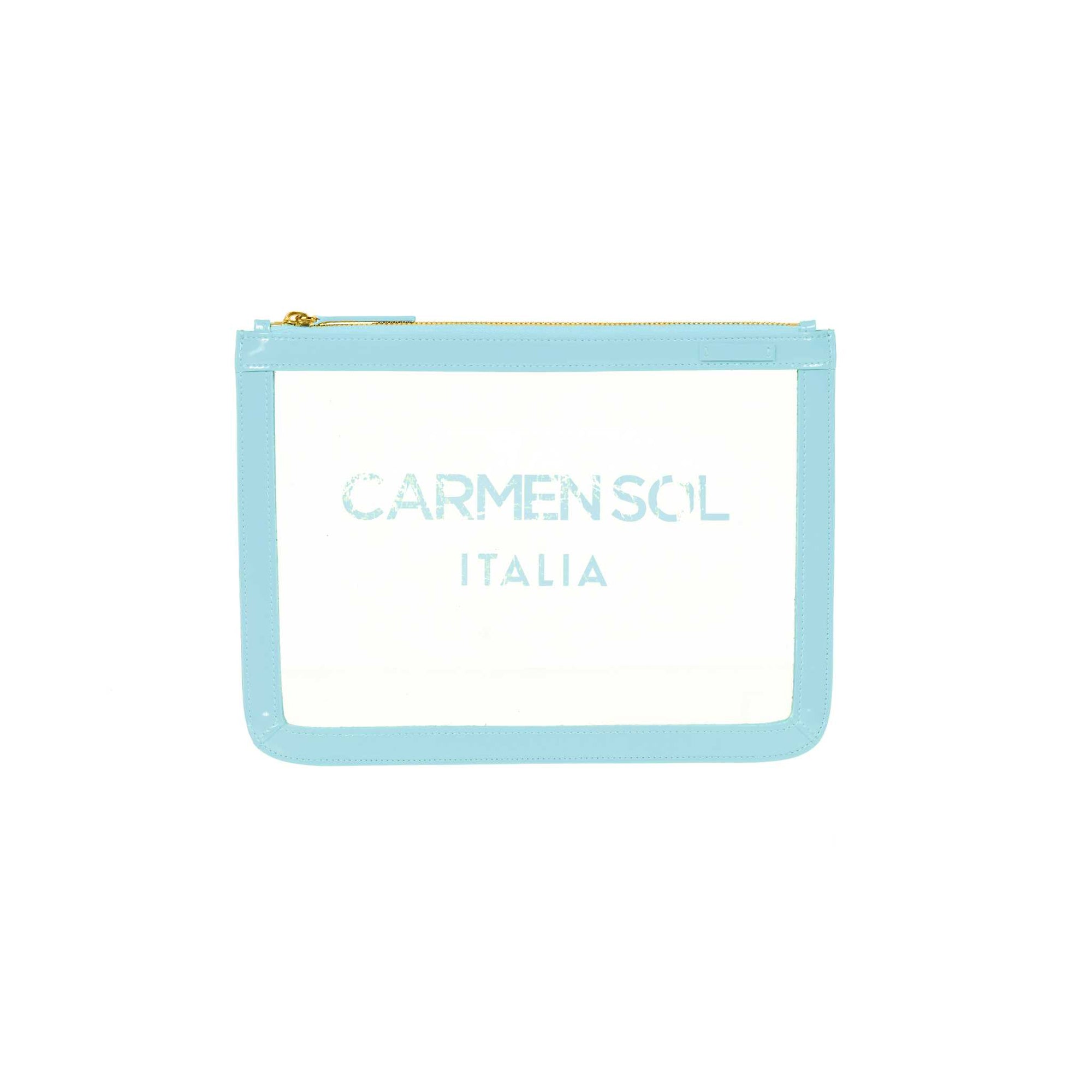 Perfect clear beach purse from Carmen Sol in color baby blue